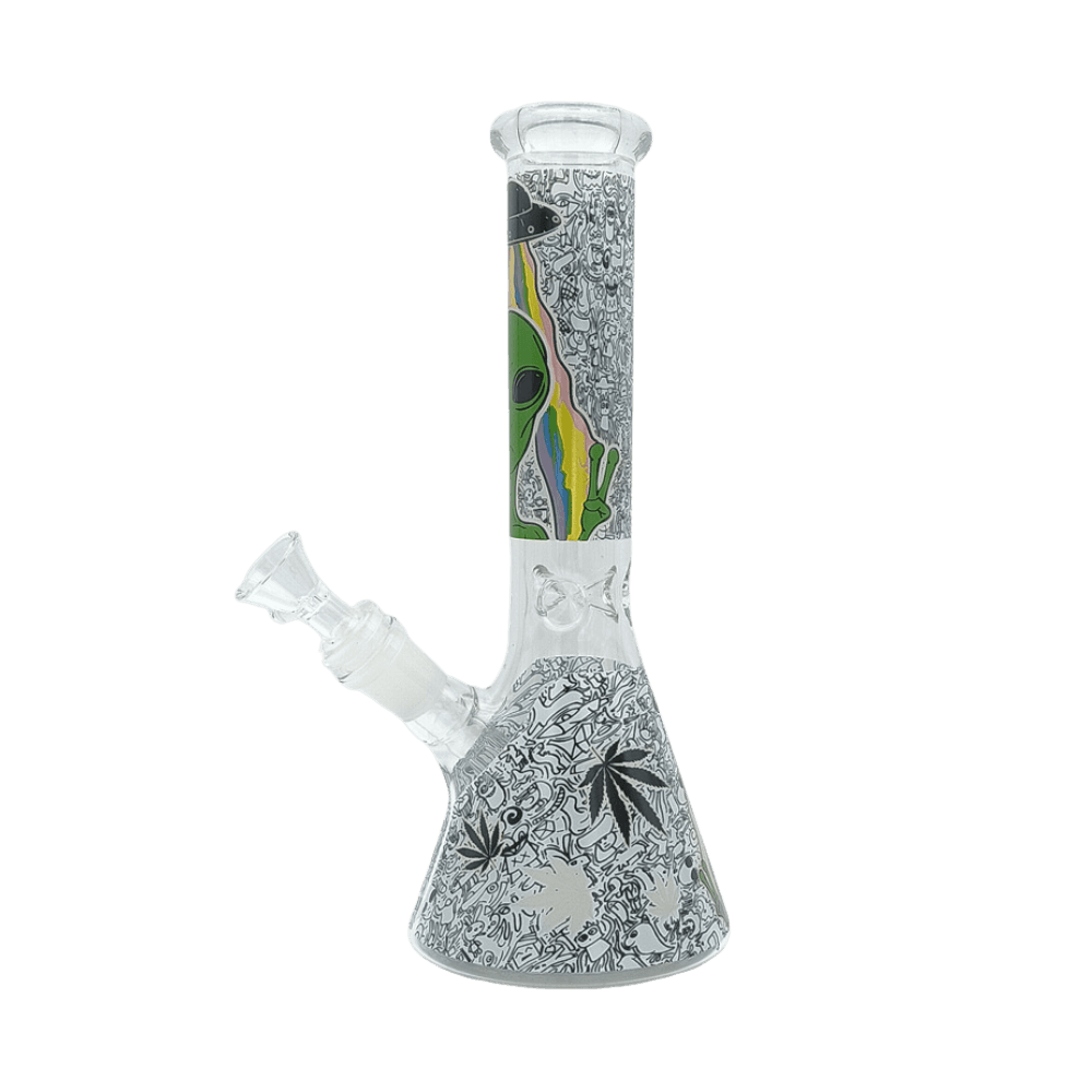 10” Beaker Bong with Psychedelic Alien Peace Sign Art
