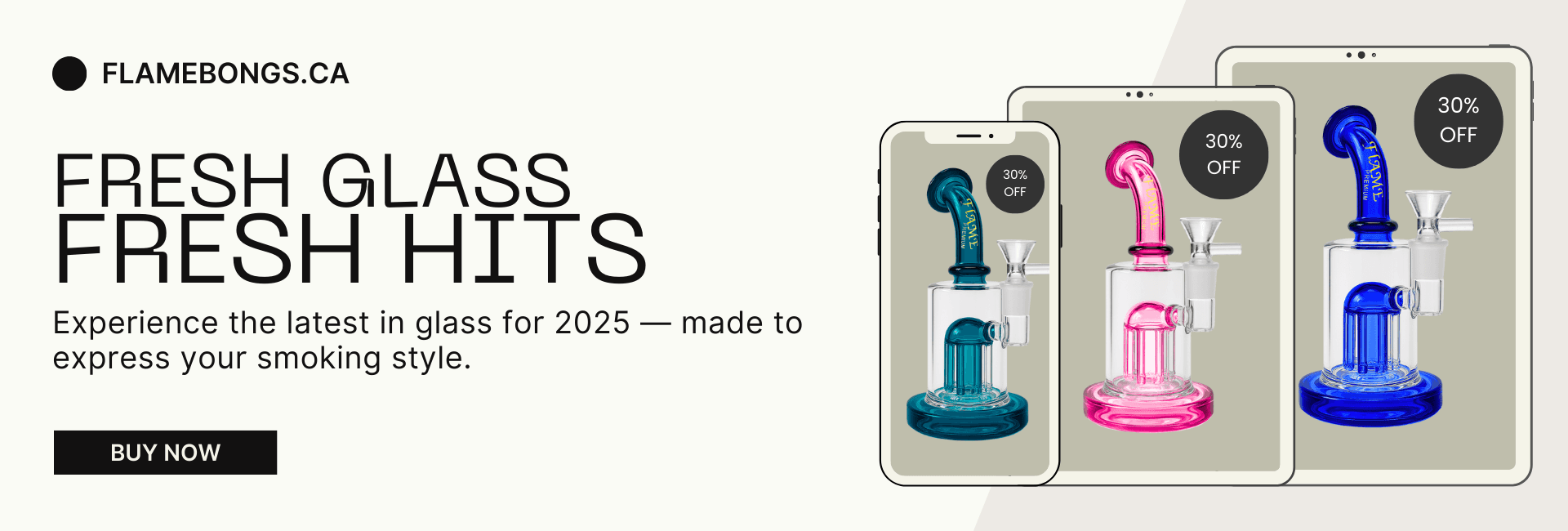 Buy premium glass bongs with 30% off at Flame Bongs Canada – explore 2025's latest smoking accessories in vibrant blue, pink, and teal colors
