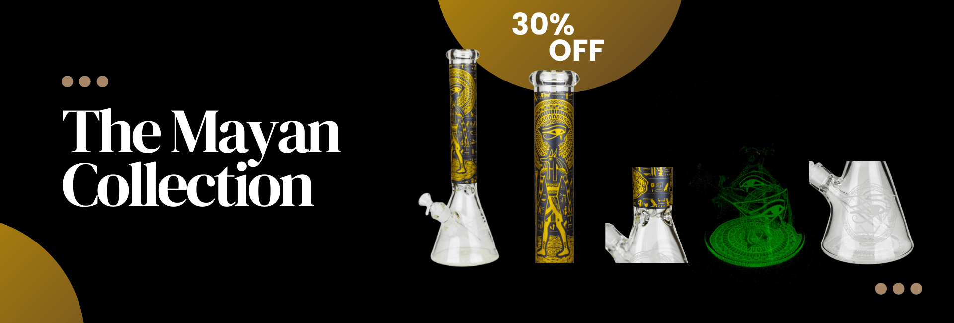 30% off Mayan-themed glass bongs at Flame Bongs Canada – premium etched designs with glow-in-the-dark details