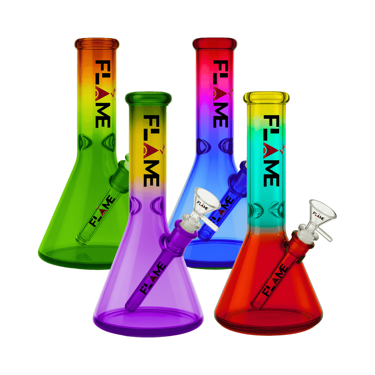 10" FLAME Tri-Colored Beaker Bongs