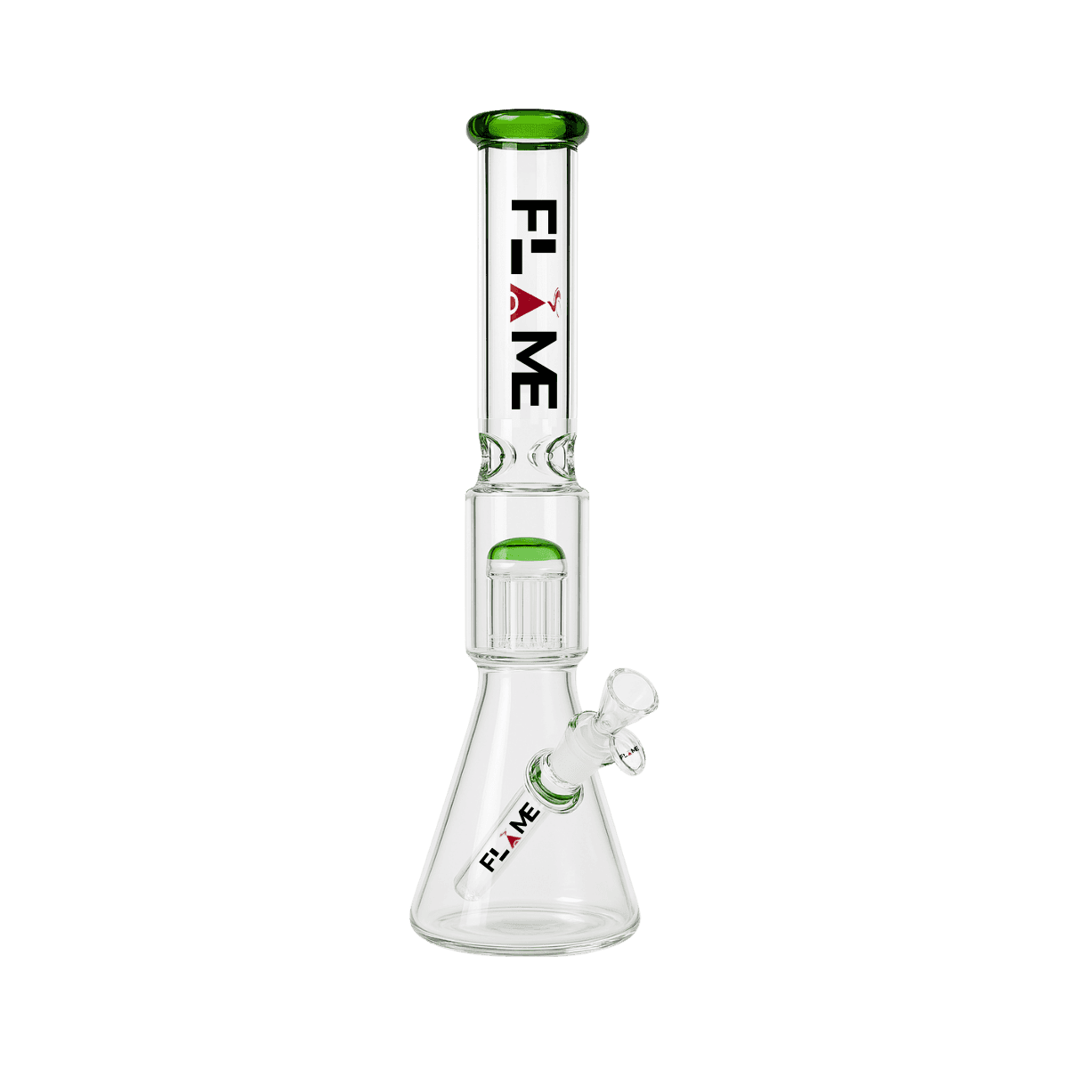 15" FLAME Clear Single Tree Perc Beaker Bong - Green