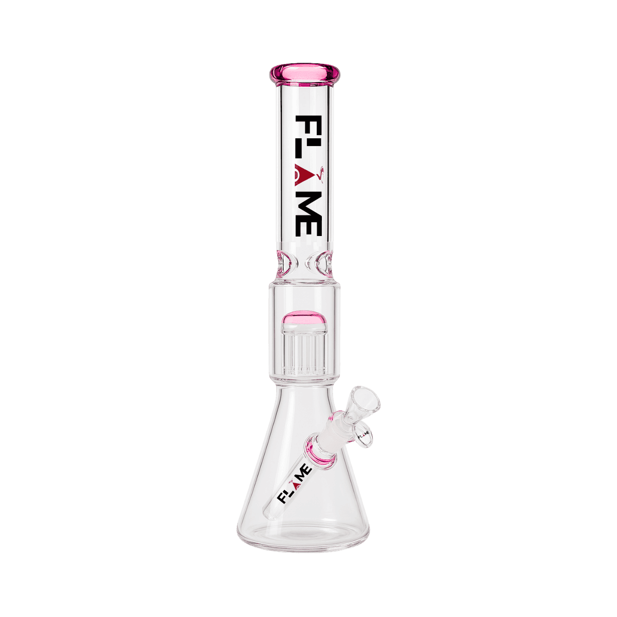 15" FLAME Clear Single Tree Perc Beaker Bong - Pink