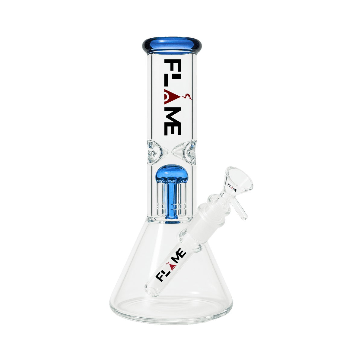 10" FLAME Clear Single Tree Perc Beaker Bong - Blue