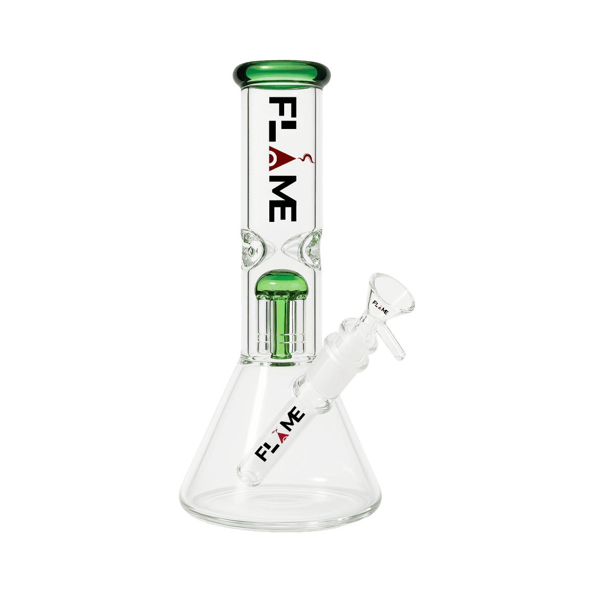 10" FLAME Clear Single Tree Perc Beaker Bong - Green