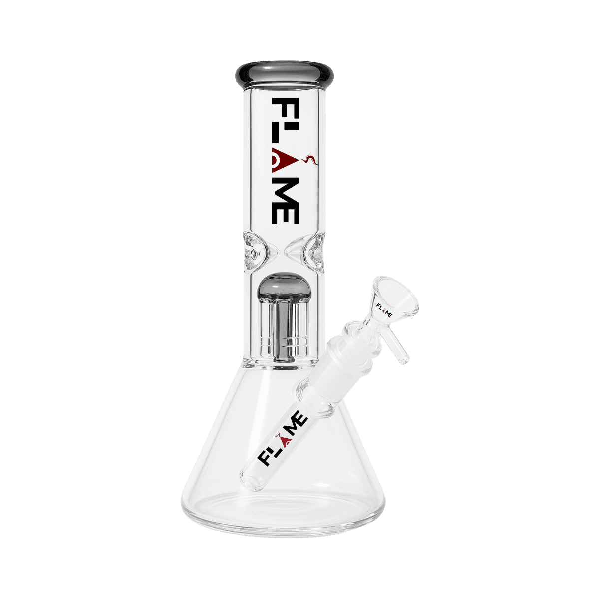 10" FLAME Clear Single Tree Perc Beaker Bong - Grey