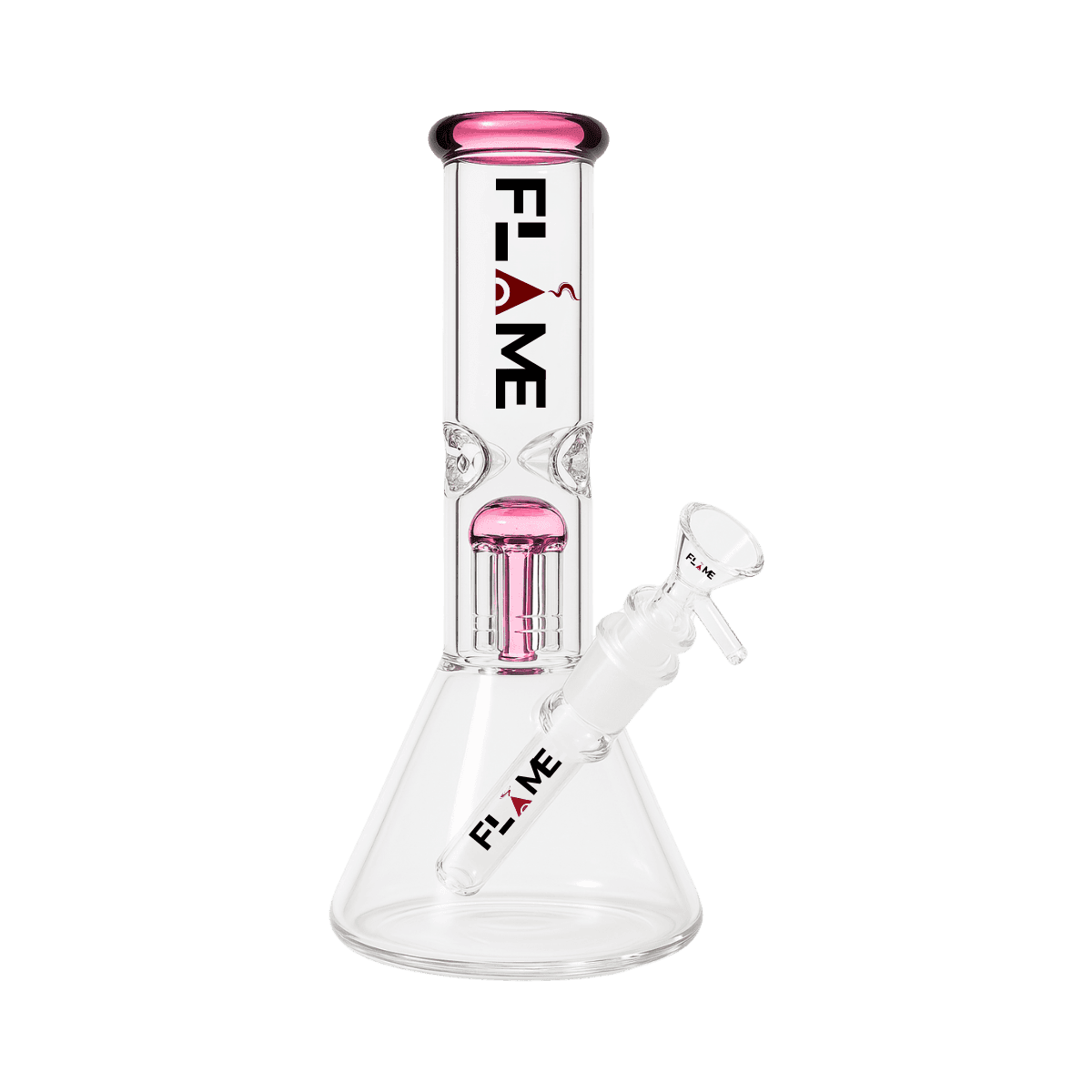 10" FLAME Clear Single Tree Perc Beaker Bong - Pink