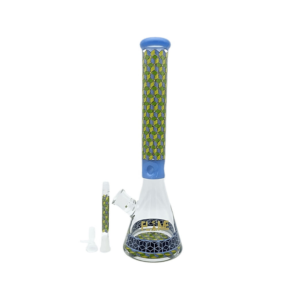 17” Beaker Bong with Geometric Pattern - Blue/Green