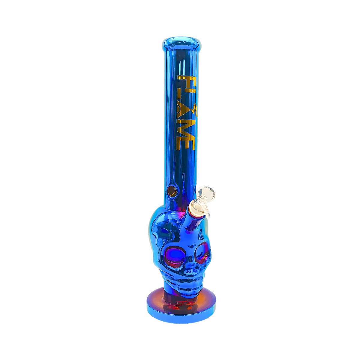 16" FLAME Electroplated Skull Bong - Blue