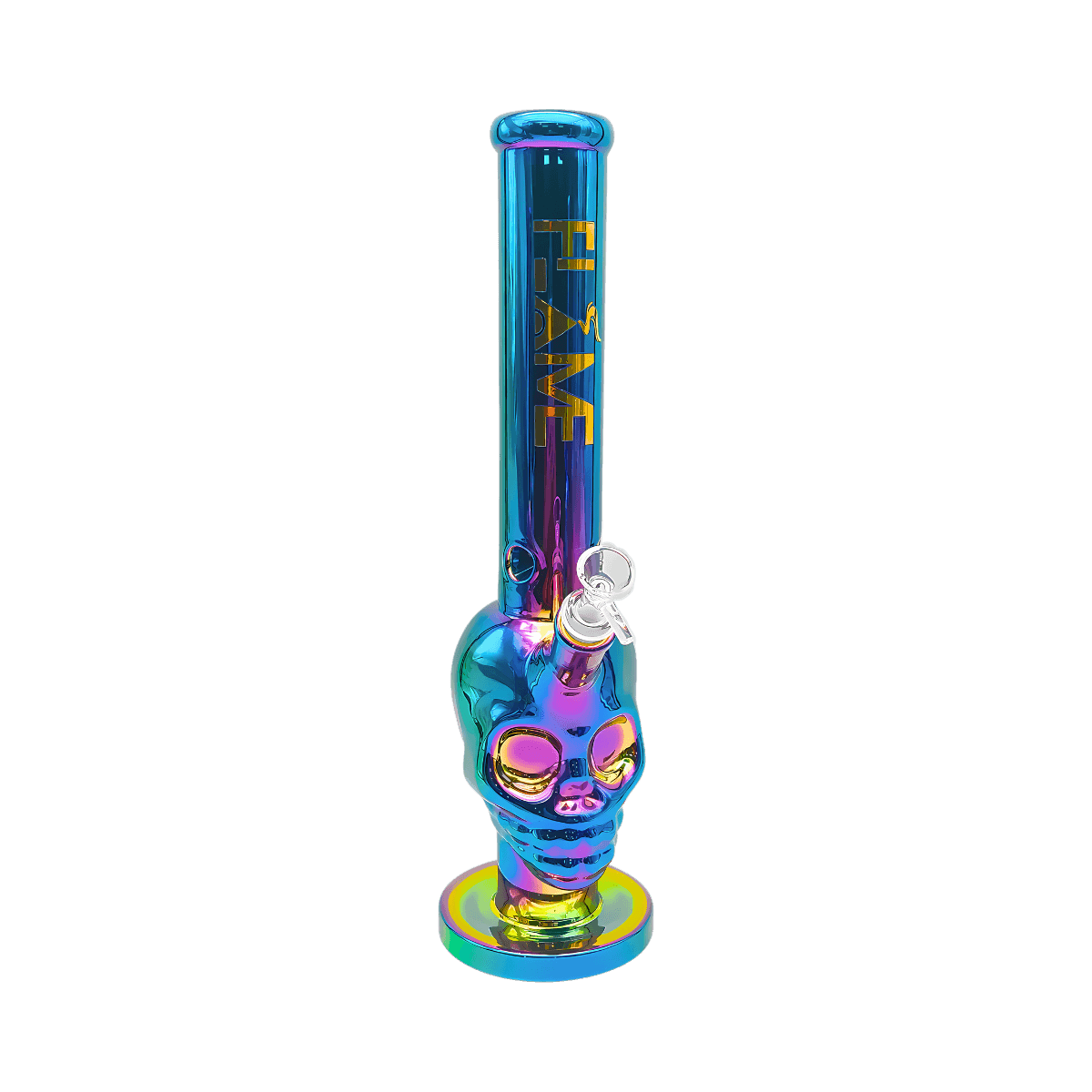 16" FLAME Electroplated Skull Bong - Oil Slick