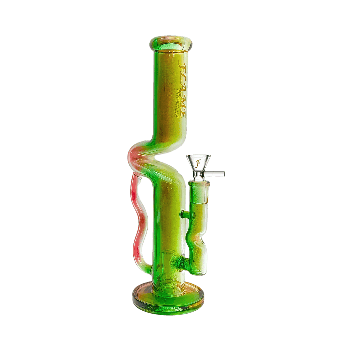 12" FLAME PREMIUM Tri-Colored Recycler Bong - Green