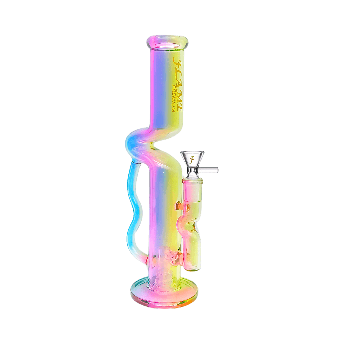 12" FLAME PREMIUM Tri-Colored Recycler Bong - Yellow
