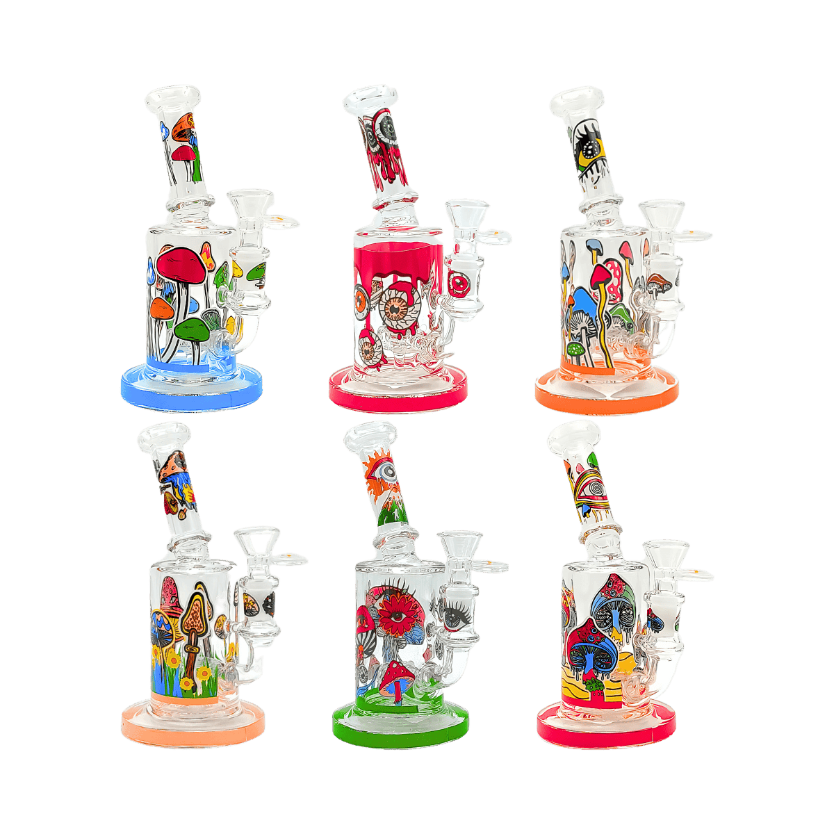 7" Bent Neck Decal Rig w/ Donut Perc - Assorted Decals