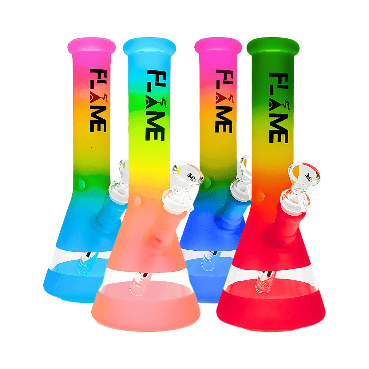 10" FLAME Tri-Color Frosted Beaker Bong - Assorted Colors