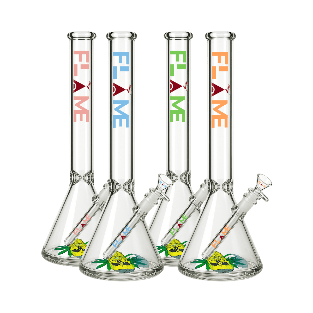18" FLAME Decal Base Beaker Bong - Clear