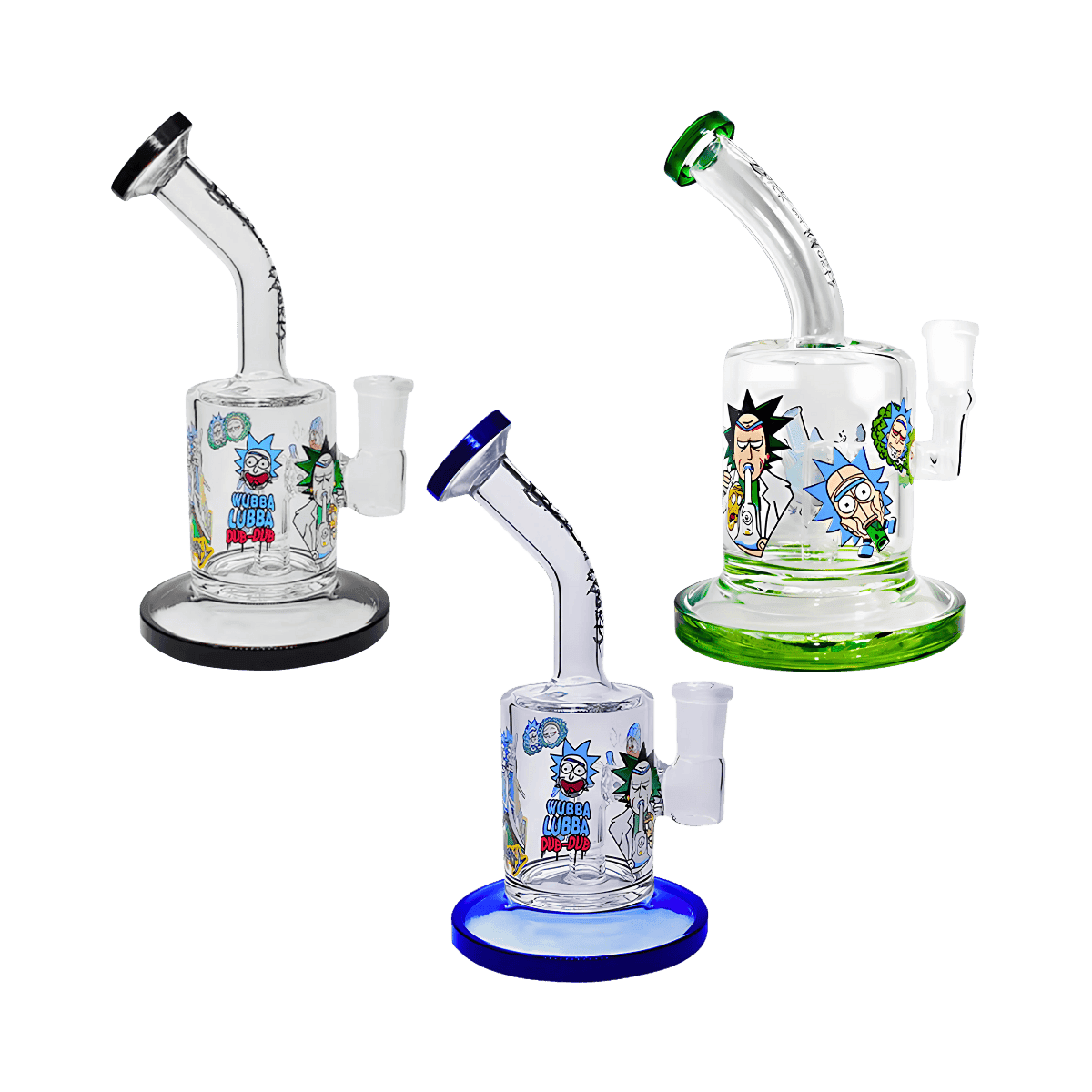 10" R&M Decal Bent Neck Bong - Assorted Colors