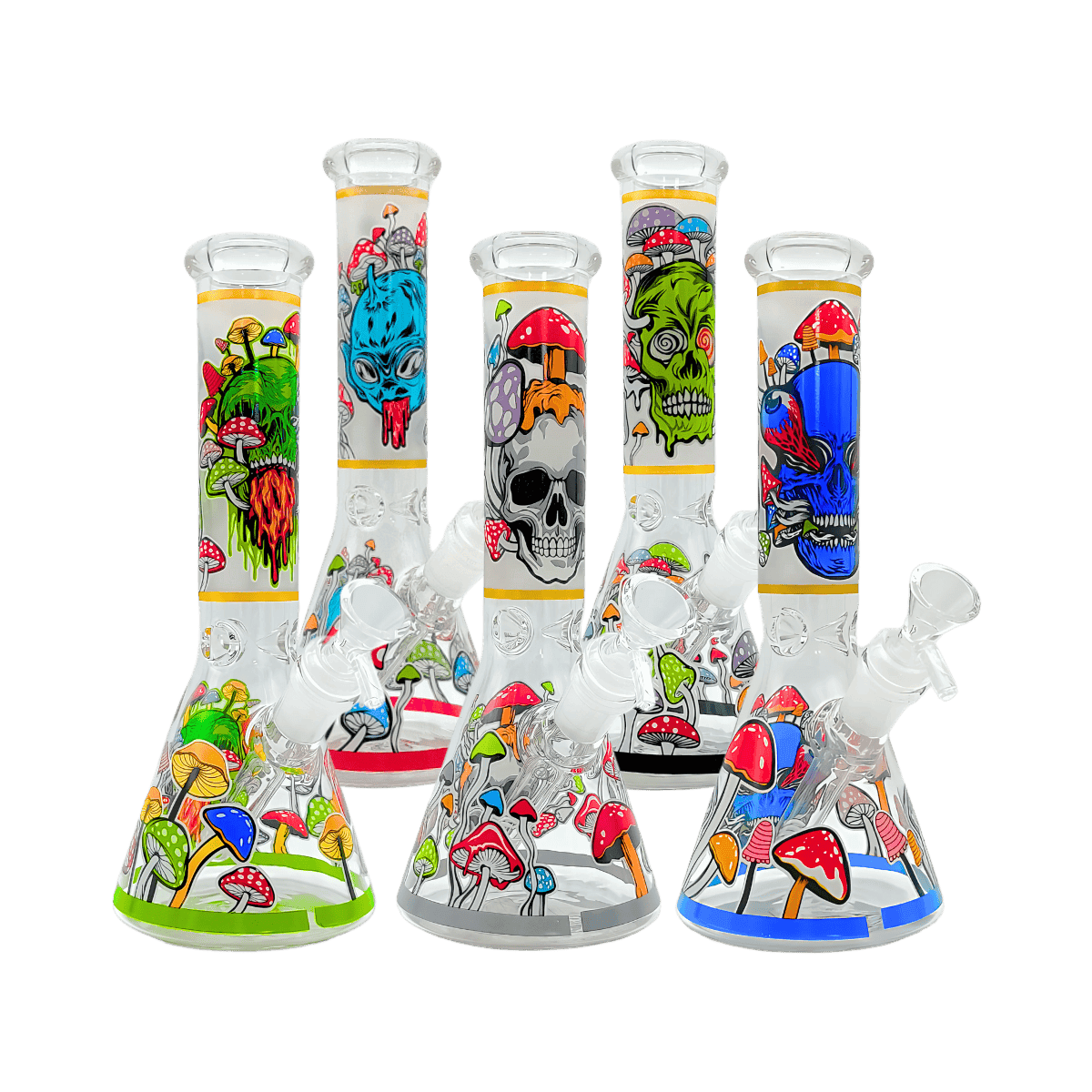 14" Skull & Mushroom Decal Glow in the Dark Beaker Bong - Assorted Decals