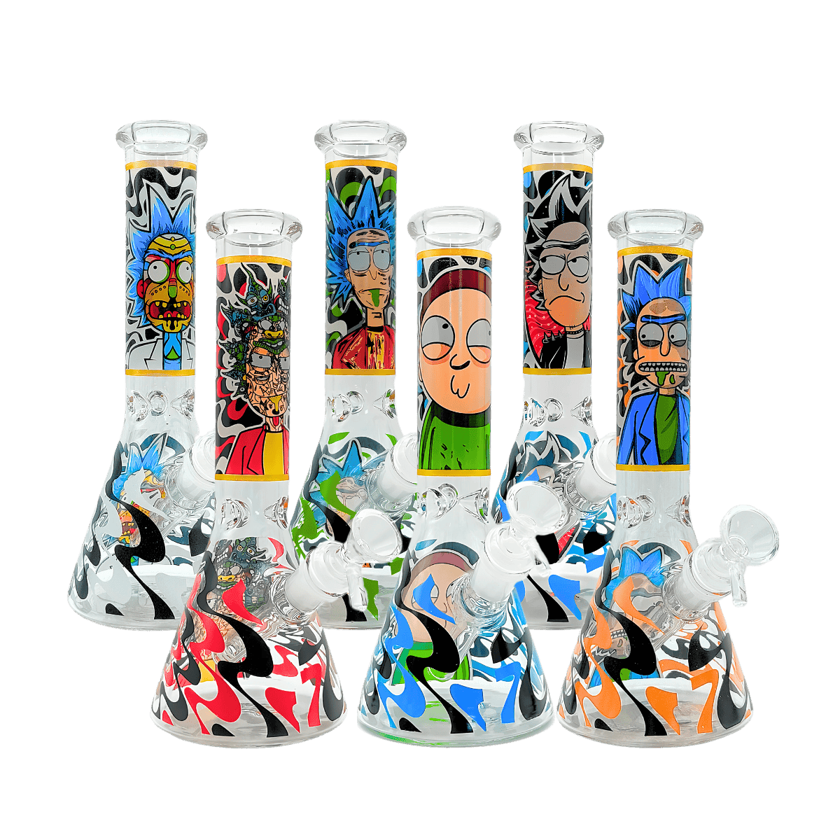 14" R&M Decal Glow in the Dark Beaker Bong - Assorted Decals