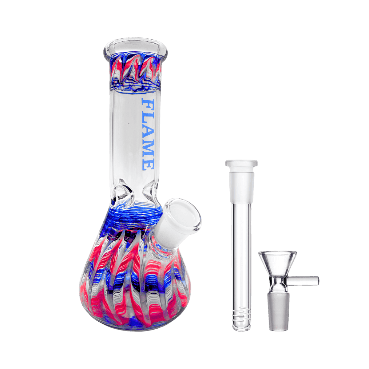 8" Flame Wrap & Rake Straight Shooter Bong - Blue