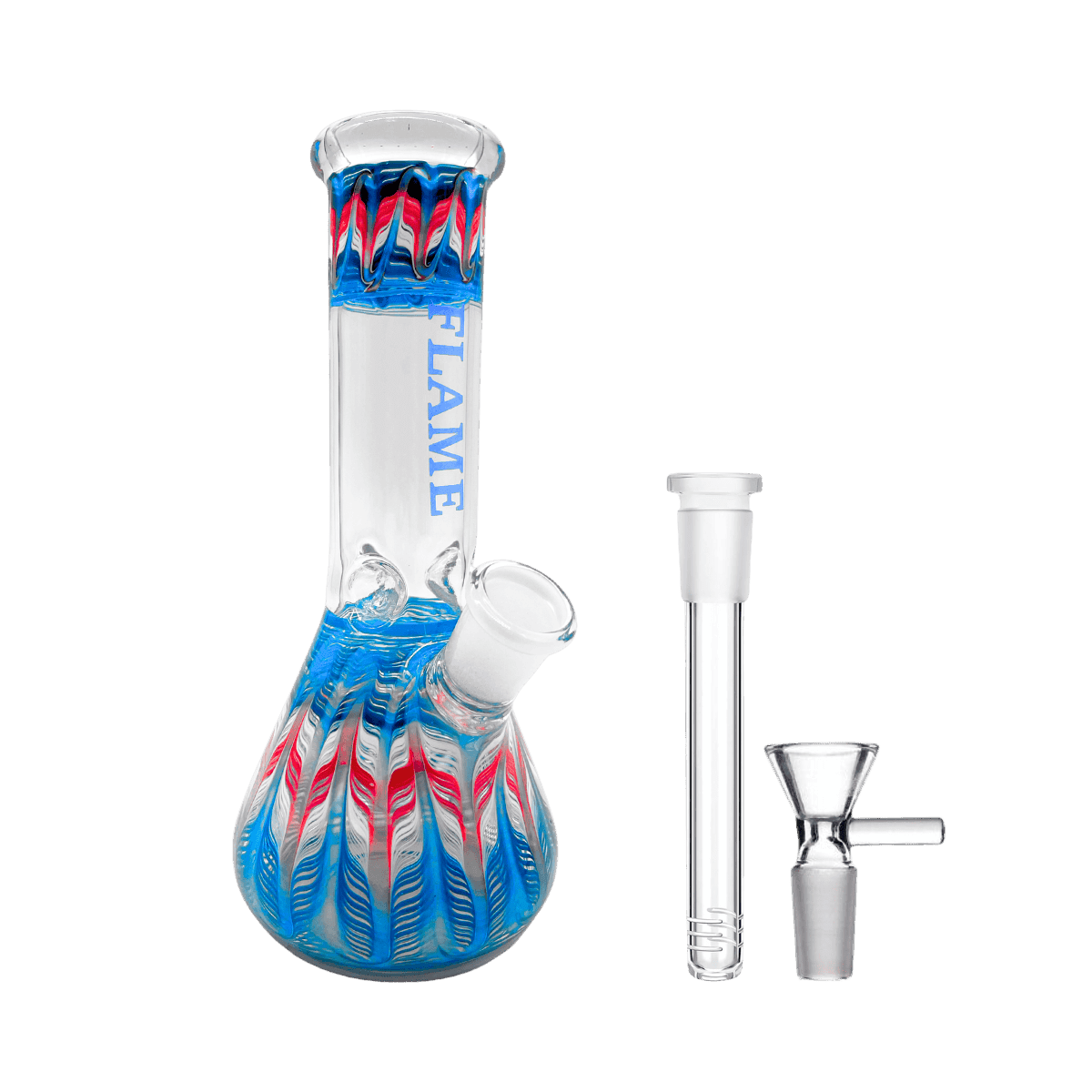 8" Flame Wrap & Rake Straight Shooter Bong - Sky Blue