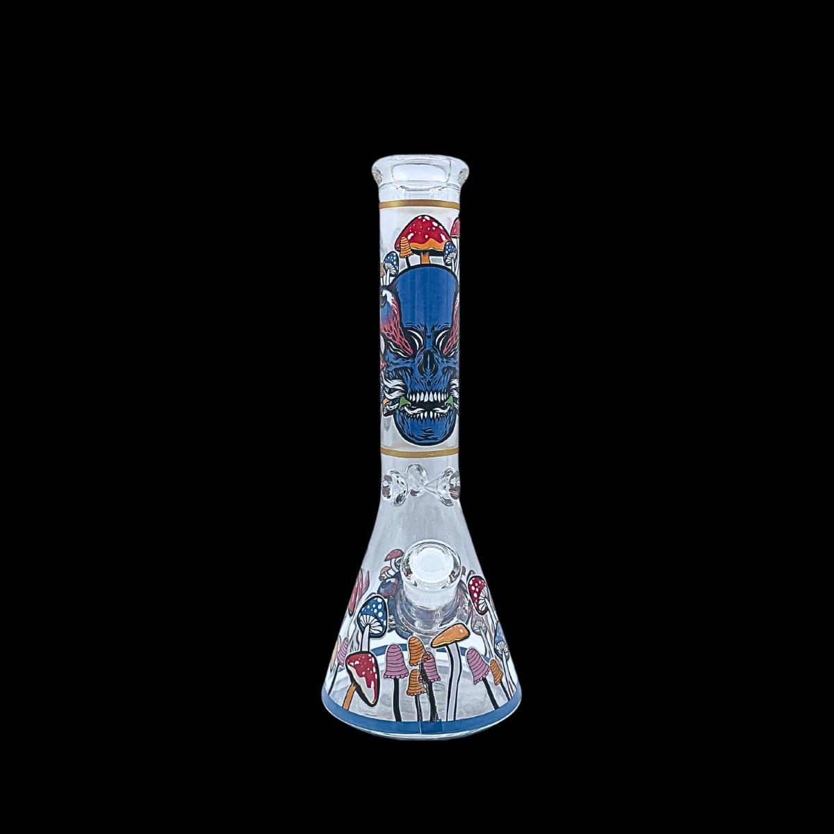 Blue Skull & Mushroom Decal Beaker Bong