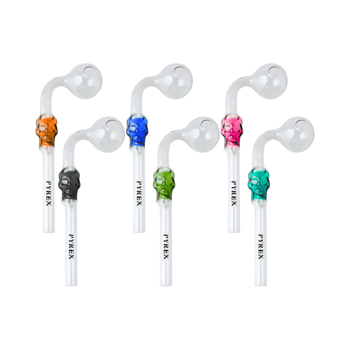 6" Pyrex L-Bend Skull Stem Ball Pipe - Assorted Colors (Set of 12)